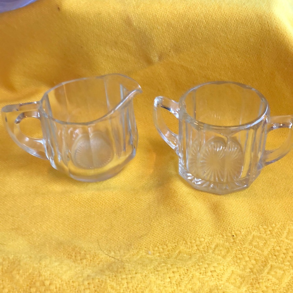 Vintage depression glass cream and sugar